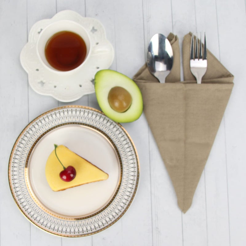 INFEI Solid Color Linen Blended Thin Dinner Cloth Napkins - Set of 12 (40 x 40 cm) - for Events & Home Use (Khaki) - Image 3